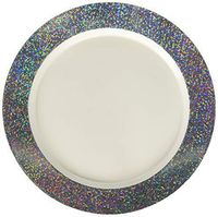 Premium Plastic Plates | White w/Silver Prismatic Border | 7.5" | 20 ct. | Party Supply