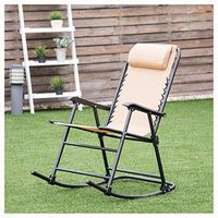 Rocking Chair, Outdoor Patio Headrest Folding 0 Gravity Rocking Chair, Beige