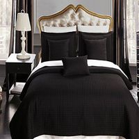 Luxury Checkered Quilted Wrinkle Free Coverlets Bedspread 100% Microfiber Set Black/Full-Queen(3PC)