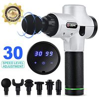 Massage Gun Deep Tissue Muscle Percussion Massager for Pain Relief, Cordless Handheld Massage Device with 30 Adjustable Speed Vibration Levels LED Touch Screen and 6 Head Attachments (Silver)