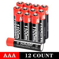 AAA Batteries Rechargeable, Soluser Rechargeable AAA Batteries 1100mAh AAA High-Capacity Batteries Rechargeable AAA Batteries 1.2V Ni-MH Low Self Discharge 12-Pack