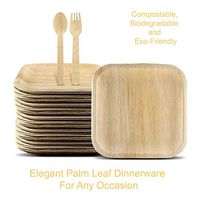 Karma Palm – Disposable, Compostable & Biodegradable Palm Leaf Plates 75 Piece Set – 25 Square 8” Plates, 25 Forks And 25 Spoons A Class Of Sophistication And Elegance With Oodles of Practicality