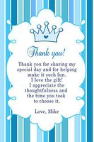 30 Personalized Thank You Cards Blue Stripes Lines Royal Prince Design Baby Shower or Birthday Party Event + 30 White Envelopes