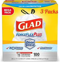Clorox Commercial Solutions Glad ForceFlex Tall Kitchen Drawstring Trash Bags - Unscented - 13 Gallon - 100 Count (Pack of 3)