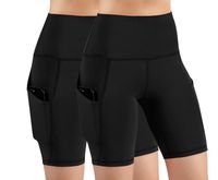 ODODOS High Waist Out Pocket Yoga Short Tummy Control Workout Running Athletic Non See-Through Yoga Shorts,Black2Pack,Large