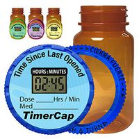 TimerCap Automatically Displays Time Since Last Opened - Built-in Stopwatch Smart Pill Bottle Cap Medication Reminder Case (4 Pack - Large 4 oz Amber Bottles) EZ -Twist/CRC