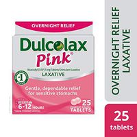 Dulcolax Pink Laxative Tablets, 25 Count, Women'S Gentle, Reliable Overnight Relief From Constipation, Hard, Dry, Painful Stools, And Irregular Bowel Movements, For Sensitive Stomachs