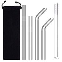 Sagton Drinking Straws, Long Stainless Steel Metal Drinking Straws with Cleaning Brushes Set Recycle