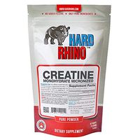 Hard Rhino Creatine Monohydrate Micronized Powder, 125 Grams (4.4 Oz), Unflavored, Lab-Tested, Scoop Included