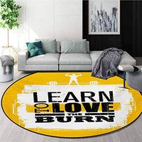 RUGSMAT Fitness Traditional Round Area Rug Design,Learn to Love The Burn Text On Grungy Backdrop Fit Athlete with Barbell Non-Slip No-Shedding Kitchen Soft Floor Mat,Diameter-47 Inch