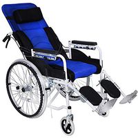 FLYSXP Wheelchair Detachable Portable Travel Chair Elderly Disabled Potty Comfortable Breathable Multi-Function Folding Full Reclining Wheelchair (Color : Blue)
