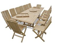 Windsor's Premium Grade A Teak 138"x39" Rectangular Double Extension Table w/16 Java Folding Chairs w/Lumbar Support Back, 5 Yr Wrty, World's Best Outdoor Furniture! Teak Lasts A Lifetime!