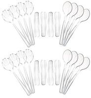 Set of 24 Heavy Duty Disposable Plastic Serving Utensils! Four 10” Spoons and Forks, Four 6-1/2” Tongs! Clear Serving Sets Perfect for Parties, Events, BBQ's and More!