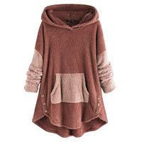 Crazyfashion Women Fleece Plush Button Plus Size Hoodie Patchwork Sweater Blouse Orange