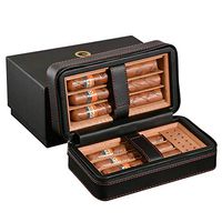 Cigar Carrying Case, Travel Leather Cedar Lined Humidor Cigar Box with Humidifier for 6 Cigars (Black)