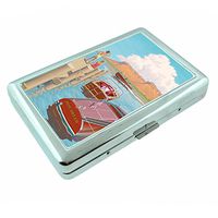 Perfection In Style Metal Silver Cigarette Case Vintage Boat Posters Design 004