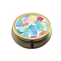 Pill Box Case Round Bronze Weekly Pill Organizers Case Decorative Boxes- Custom Fashion Style Bronze Pill Box Case for Purse- 3 Compartments Pill Box/Pill Case Pocket (Pineapple)