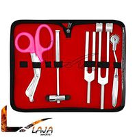 LAJA Imports 6 Piece Diagnostic Kit Medic Student - Reflex Hammer and Tuning Fork Set C 128 and C 512. Includes A Wartenberg Pinwheel and A Premium Pink Steel Bandage Scissor 7.5”