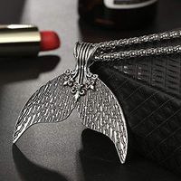 Boho Silver Beach Mermaid Whale Fishtail Fish Tail Pendant Necklace Women Jewelr Woman Pretty Beautiful Stylish For gift Simple Lovely Elegant Aesthetic