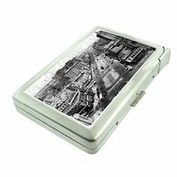 Cigarette Case with Built in Lighter Vintage New Orleans Louisana S1 Smoking King Size Cigarettes Silver Metal Wallet 4" X 2.75" RFID Protection The Big Easy