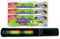 Herb Airtight Tube Pocket Protector with Juicy Jay's White Grape 1.25 Flavored Hemp Rolling Papers 3 Count DC Crafts Nation- Rasta Skull