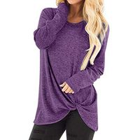FEISI22 Women's Comfy Casual Long Sleeve Side Twist Knotted Tops Blouse Tunic T Shirts O Neck Loose Blouse Top Purple