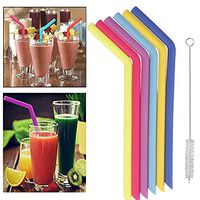Set of 6 Silicone Straws Reusable Drinking Straws Dishwasher Safe Collapsible Silicone Bent Straws with Cleaning Brush for 30&20 Oz Tumblers - Portable (Multicolor)