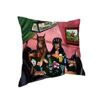 Home of 4 Doberman Pinscher Dogs Playing Poker Pillow (14x14)