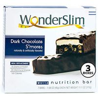 WonderSlim Meal Replacement Protein Bar - Low Carb Nutrition Bar for Women & Men - Dark Chocolate S'mores - High Fiber, KETO Friendly, Weight Loss Diet Snack Bar (7ct) 3 Box Value-Pack (Save 10%)