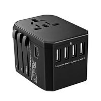 BrizLabs Worldwide Travel Adapter, International Power Adapter with 4 USB Ports 1 Type C Port for Cell Phone, Laptop, Tablet, Universal All in One AC Outlet for US, EU, UK, AUS 150+ Countries, Black