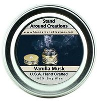 Premium 100% All Natural Soy Candle - 2 oz Tin- Scent- Vanilla Musk: An irresistible blend of creamy French Vanilla and White Musk.