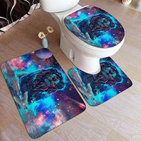 Lion Art Galaxy Microfiber Bathroom Contour Rugs Combo,Set of 3 Soft Shaggy Non Slip Bath Shower Mat Rectangle-Shaped U-Shaped and O-Shaped Toilet Floor Rug