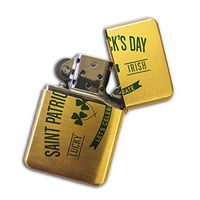 Gold Flip Top Refillable Windproof Lighter - St Patricks Day Lucky Irish Lighter Gold
