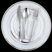 90 Count Plastic Dinner Salad Plates Heavyweight Silverware Silver Rim Wedding !