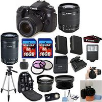 Canon EOS 70D Camera Body w/ Canon 18-55mm STM Standard Lens +Canon 55-250mm IS STM Zoom Lens + .43x Wide Angle Lens + 2.2x Telephoto Lens + 24pc Accessory Bundle Kit - International Version
