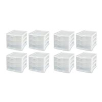 STERILITE Medium Clearview Compact Portable 3 Storage Drawer Organizer Cabinet (8 Pack)