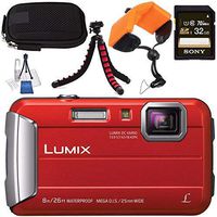 Panasonic Lumix DMC-TS30 Digital Camera (Red) DMCTS30R + Sony 32GB SDHC Card + Small Carrying Case + Waterproof Floating Strap + Flexible Tripod + Deluxe Cleaning Kit Bundle
