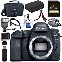 Canon EOS 6D Mark II DSLR Camera (Body Only) 1897C002 + LPE-6 Lithium Ion Battery + 128GB SDXC Card + Canon 100ES EOS Shoulder Bag + Tripod + Universal Slave Flash Unit + Mini HDMI Cable Bundle