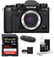 FUJIFILM X-T3 Mirrorless Digital Camera Body (Black) Bundle, Includes: SanDisk 64GB Extreme PRP SDXC Memory Card, Card Reader, Memory Card Wallet and Lens Cleaning Kit