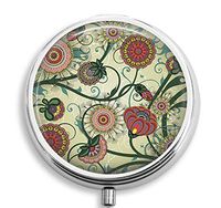 BeeGogo - Wreath Winding Custom Round Silver Pill Box Pocket 2.1 inches Medicine Tablet Holder Organizer Case for Purse