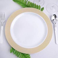 Efavormart 20 Pack 10" White Gold Striped Rim Plastic Disposable Dinner Plates For Wedding Banquet