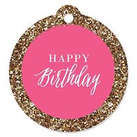 Chic Happy Birthday - Pink and Gold - Birthday Party Favor Gift Tags (Set of 20)