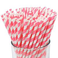 Just Artifacts 100pcs Premium Biodegradable Striped Paper Straws (Striped, Bubblegum Pink)