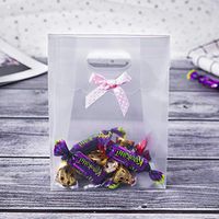 ONE MORE Plastic Treat Gift Bags with Handle Included of Butterfly Bow,Small Clear Bag 15pcs of Pack (Pink,15)