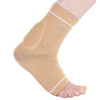 BRD Sport Achilles Compression Ankle Brace - Medical Grade Brace Offers Breathable, Comfortable Recovery from Pain, Swelling, Tendonitis (Beige with White Accent Stripe, XS [6.75"-7.50"])