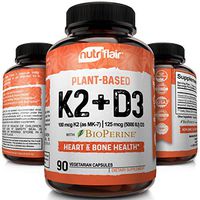 NutriFlair Plant-based Vitamin K2 (Mk7) + D3 Supplement with BioPerine - 2 in 1 - Immune System Support, Strong Bones & Teeth and Heart Health - Non-GMO, Gluten Free, Vegan from Lichen D3, Chicpeas K2