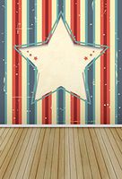 Laeacco Five-Pointed Star Stripes Background 3x5ft Wooden Photography Background Blurred Blue and Red White Stripes Wall Big Star Wood Plank Floor Texture Photo Studio Prop Child Birthday