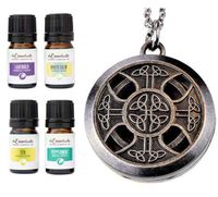 mEssentials Celtic Cross Pewter Aromatherapy Essential Oil & Diffuser Necklace Gift Set