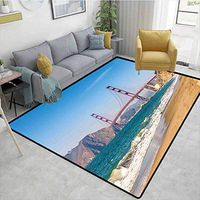 Bigdatastore Landscape Geometric Door Mats Area Rug, Panoramic View of Golden Gate Bridge San Francisco Coastline Nature Seascape, Fashionable High Class Living Bedroom Rugs(2'x 6')