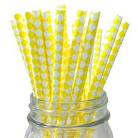 Yellow/White Harlequin Set of 100 Count Size 7 3/4 inch Harlequin Design Paper Drinking Straw Baking Sticks Cake Pop Sticks For Cake Pops Lollipops Crafts Cupcake Toppers Rock Candy and Brownie Pops